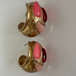 Gold and Pink Hoop Earrings